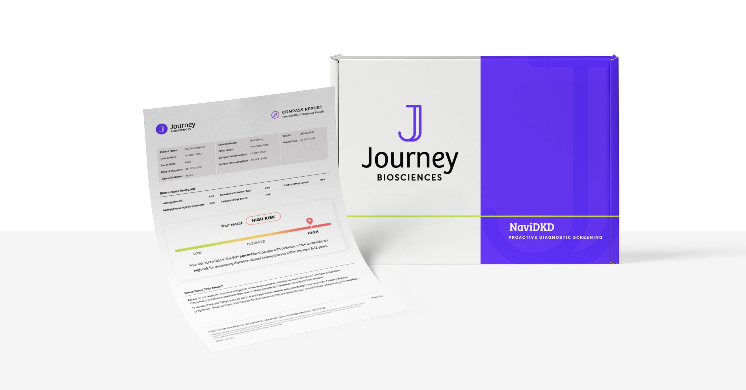 Image of NaviDKD screening box and Compass Report paper